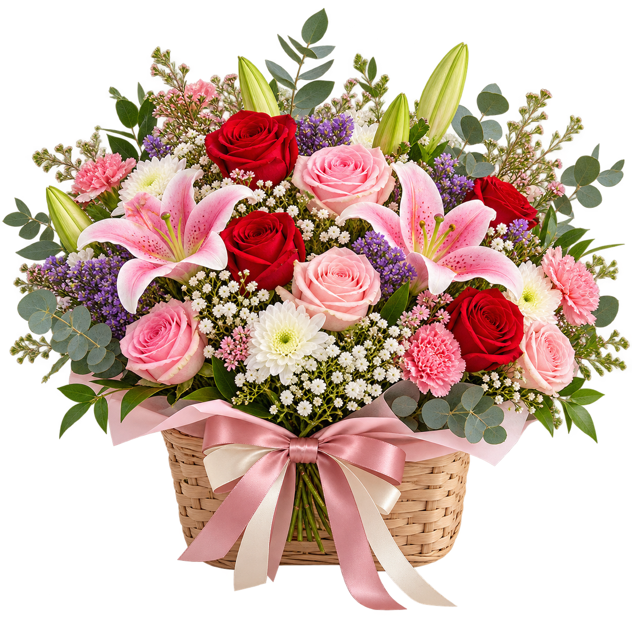Pink and red flower basket