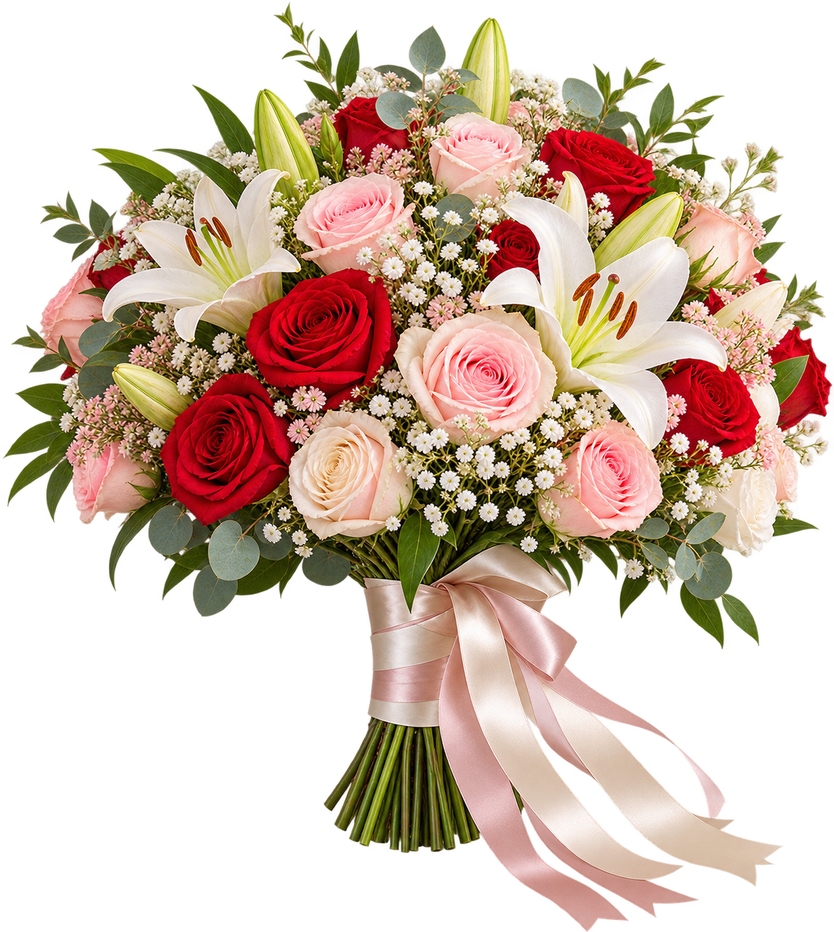 Red and blush bridal bouquet