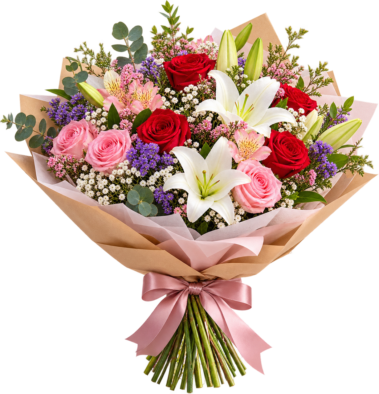 Mixed flower bouquet with a satin bow