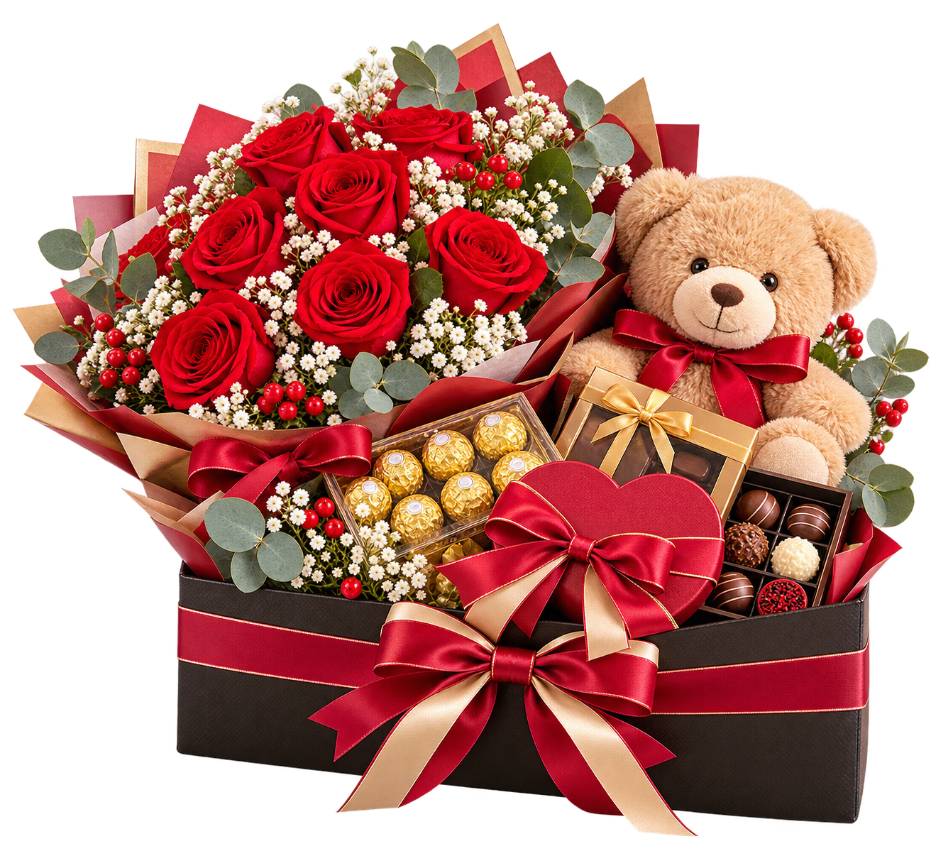 Red rose and chocolate gift hamper